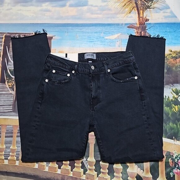 Agolde Raw Hem Black Straight Jeans Size 27 New - Picture 4 of 12